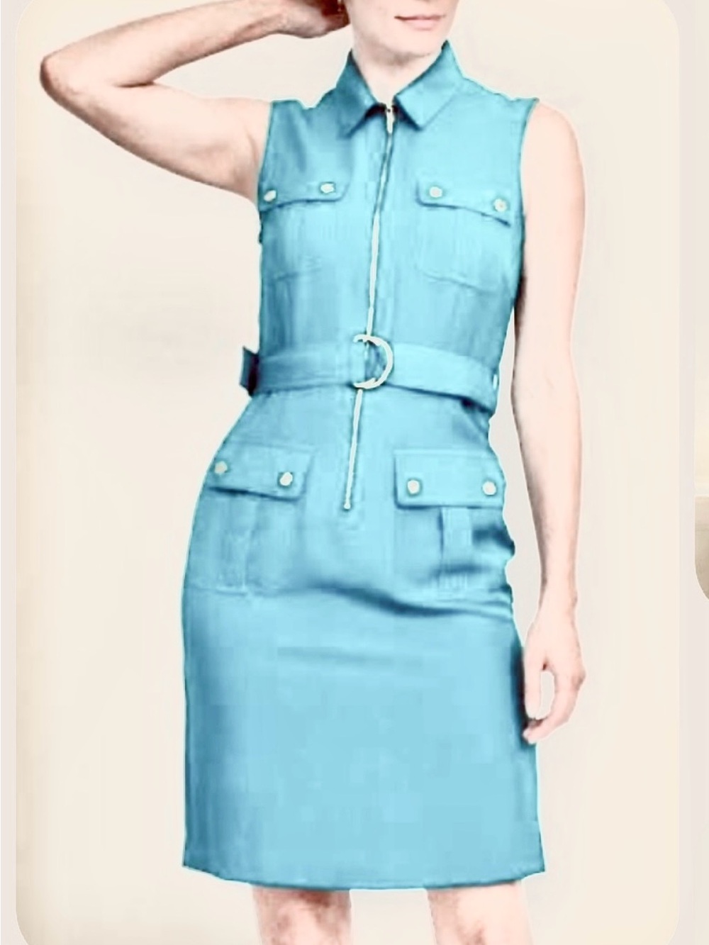 Sharagano ModCloth Sleeveless Zip Front Belted Turquoise Dress